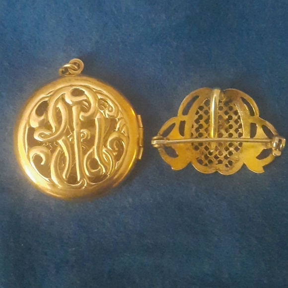 Vintage gold filled locket and brooch - Picture 3 of 4